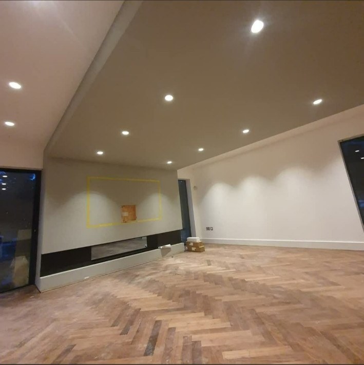 Interior room with recessed spotlights