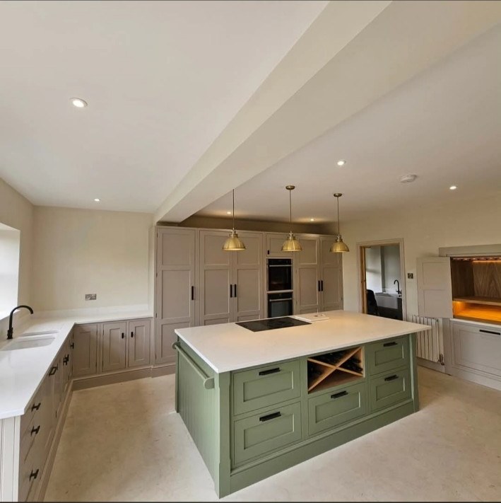 Kitchen with pendant lighting over an island